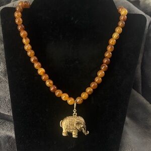 Vintage Signed Sarah Coventry "Rajan" Elephant Charm Bead Necklace 1976